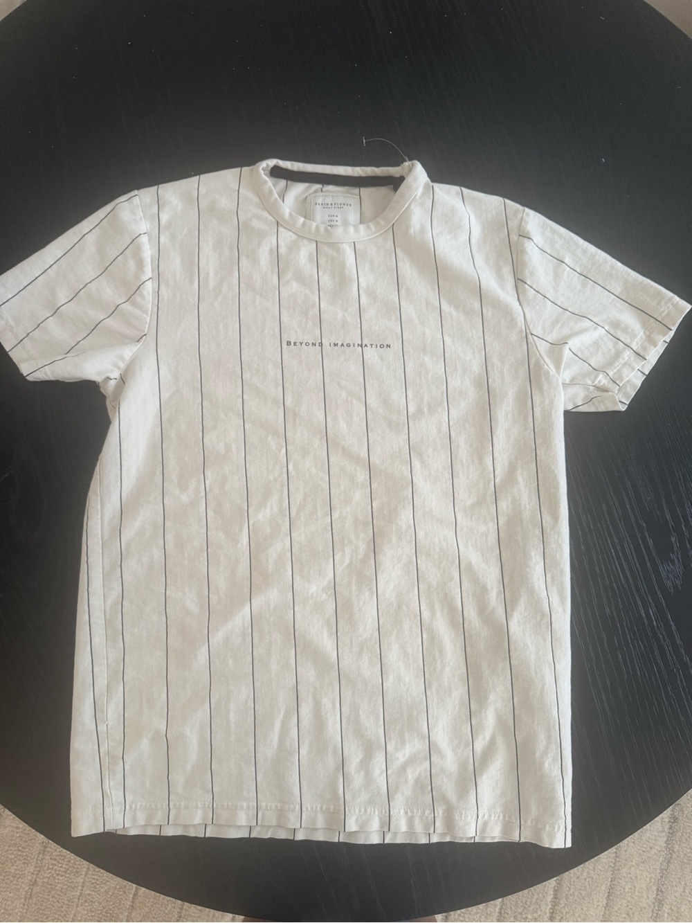 Denim & Flower White Pinstripe Crew Neck Tee